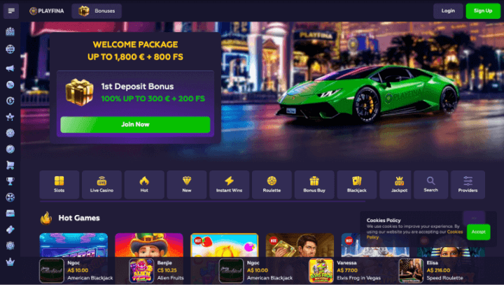Playfina webpage