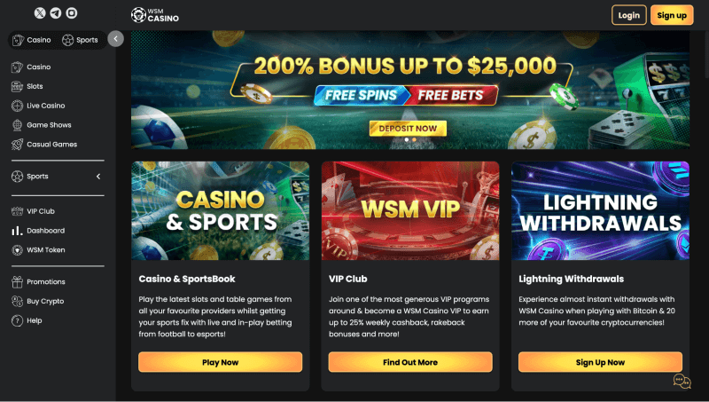 WsmCasino webpage