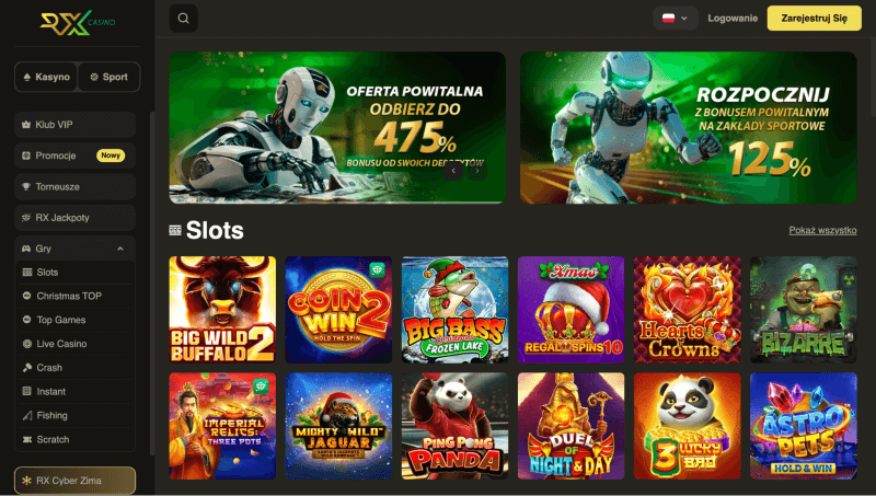 RX Casino webpage