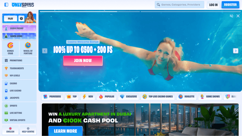 OnlySpins webpage