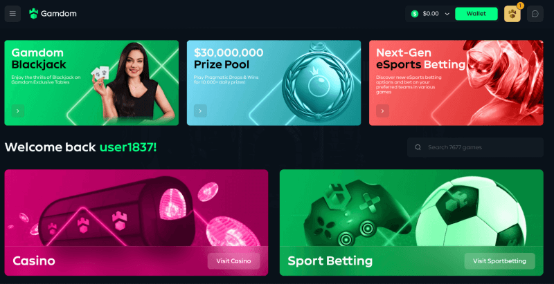 Gamdom webpage